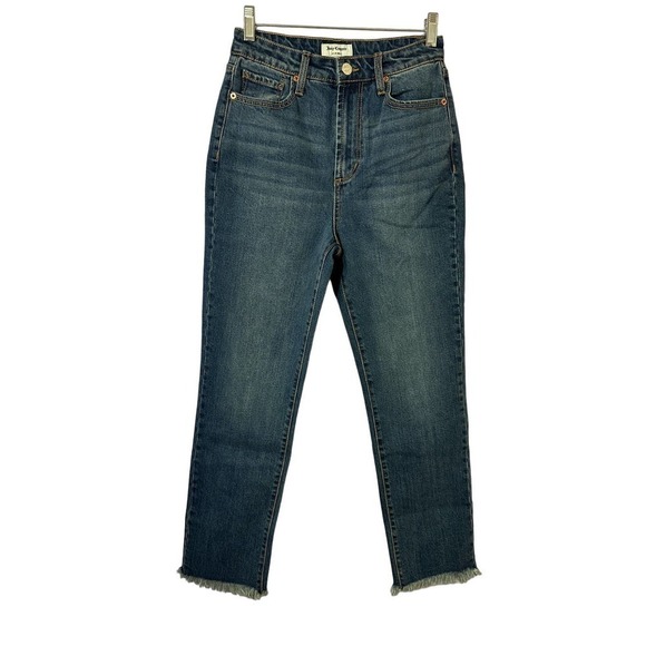 Juicy Couture Fringed Jeans Women Size 27 High-Rise Dark Wash Denim Straight Leg - Picture 1 of 11